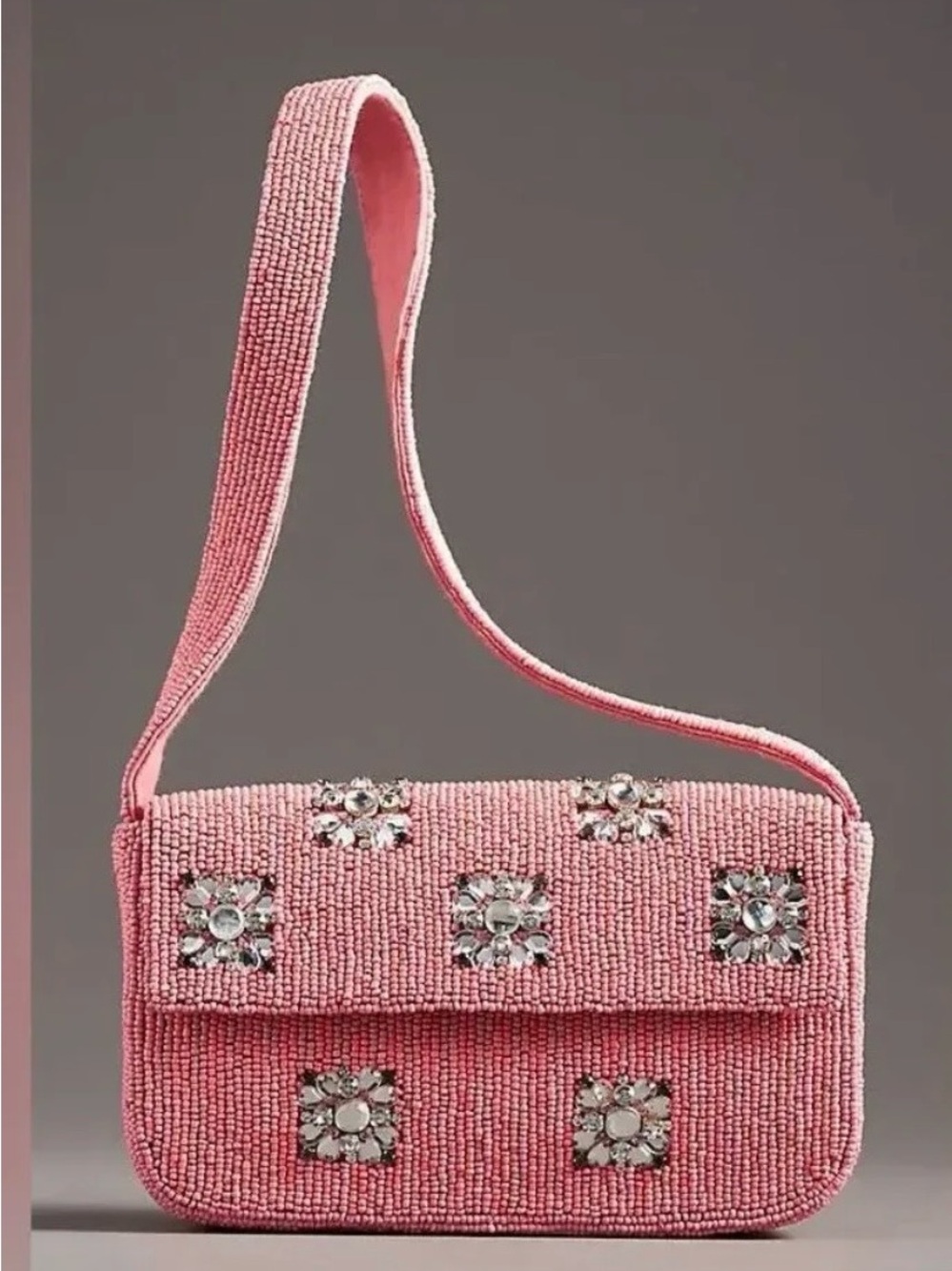 Anthropologie Fiona Beaded Pink Bag with Crystal Accents